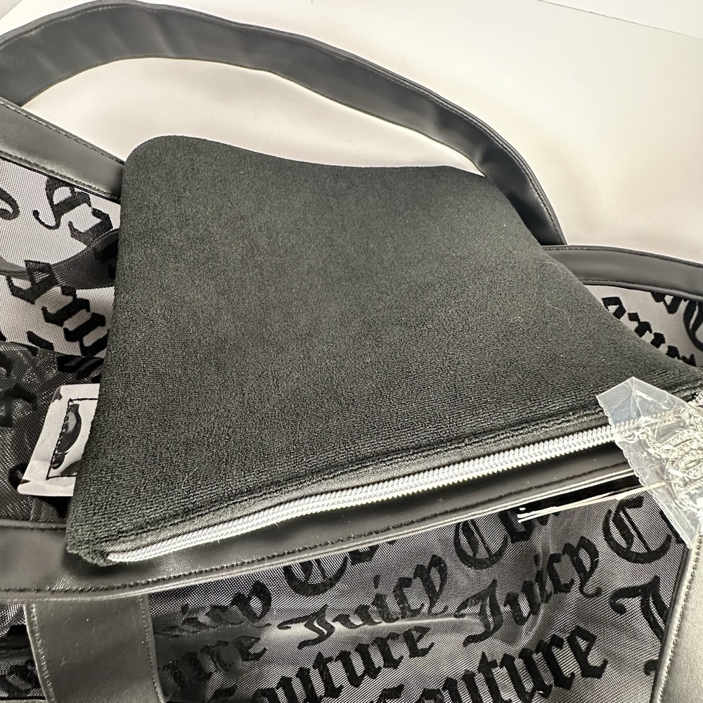 Juicy Couture Black Mesh Logo Beach Tote Bag W/ Zip Bathing Suit Pouch Goth NWT - Picture 11 of 12